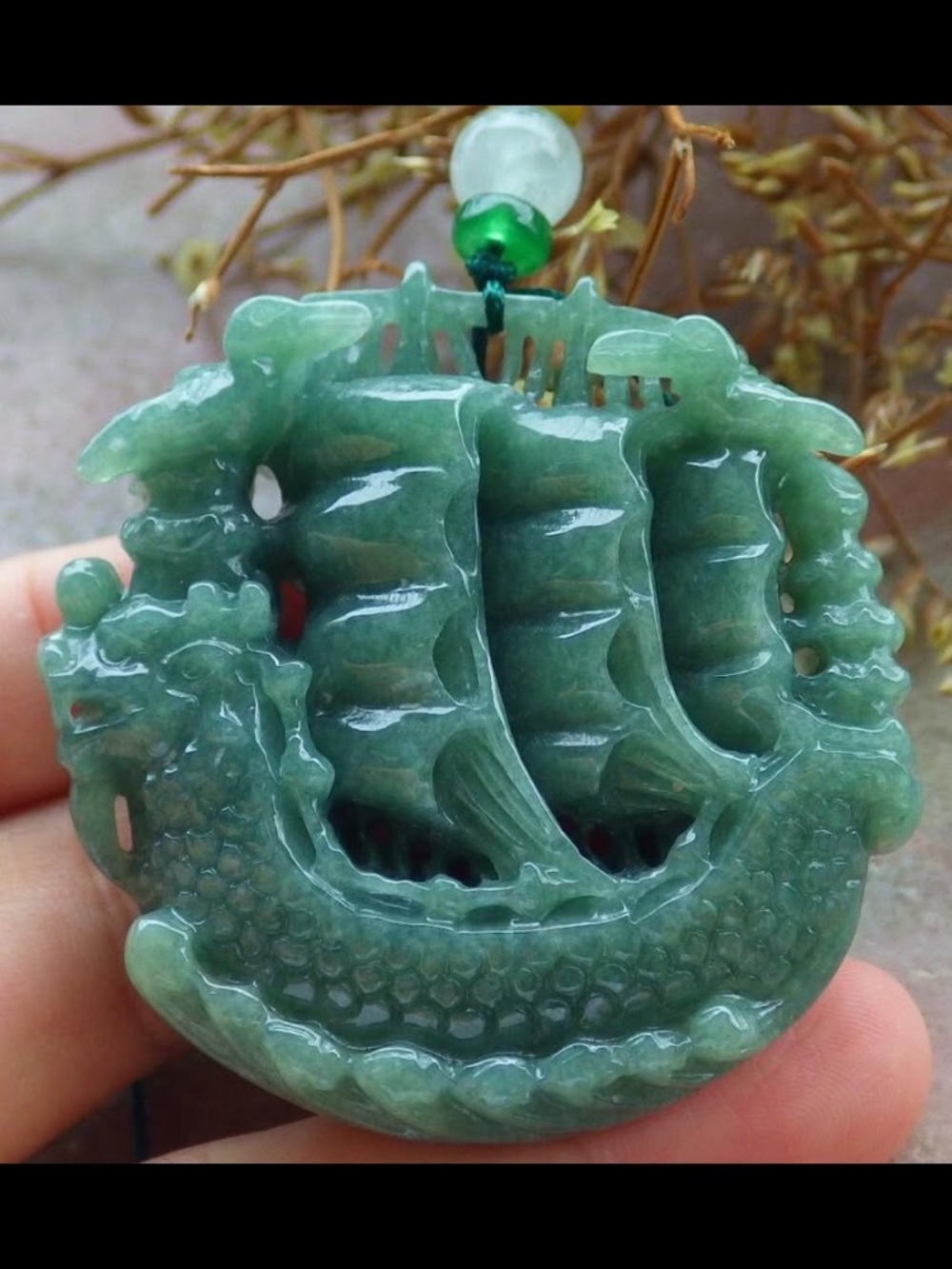 Certificate jadeite jade sailboat pendant